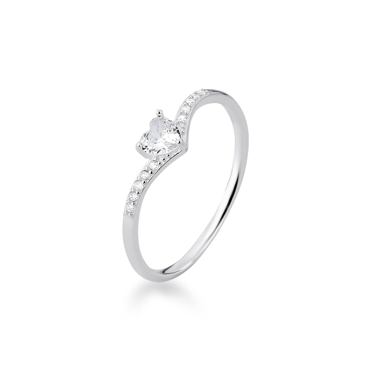 Wholesale 925 Sterling Silver Classic Heart Shaped Engagement Ring with Cubic Zirconia