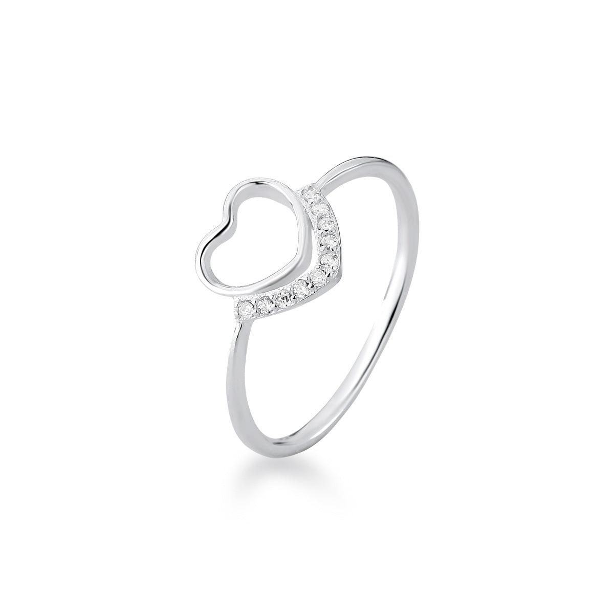 Wholesale 925 Sterling Silver Hollow Heart Cubic Zirconia Ring